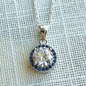 SAPPHIRE & CZ sterling silver pendant necklace 🆕